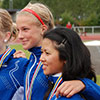 Glada finska medaljörer, Jasmine, Marja, Camilla, Mikaela (© Göran Richardsson)