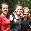 VIS lag blev fjärde i lagtävlingen med laget fr.v. Josefin Enlund, Sofie Lövdahl och Camilla Richardsson. Tränare Joakim Träskelin är nöjd. (© Magdalena Ivars)