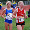 Camilla Richardsson (D17) och Josefine Klausen Danmark, 5000 m. Camilla fick fint draghjälp av Josefine some gick i D19, Camilla gick förbi på sista varvet och gick i mål ca 10 s före Josefine som vann i D19  (© Göran Richardsson)
